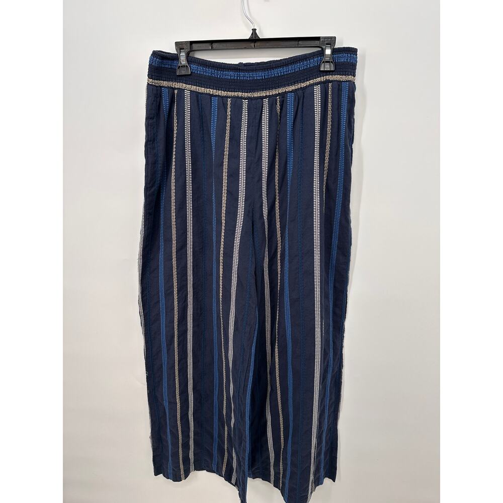 MICHAEL STARS NWT Evereve Navy Embroidered Striped Elastic Waist Pants // XL - Picture 4 of 12